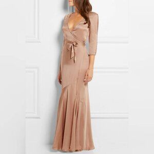 Agent Provocateur Francis Nude Faux Pearl Embellished Silk Satin Gown